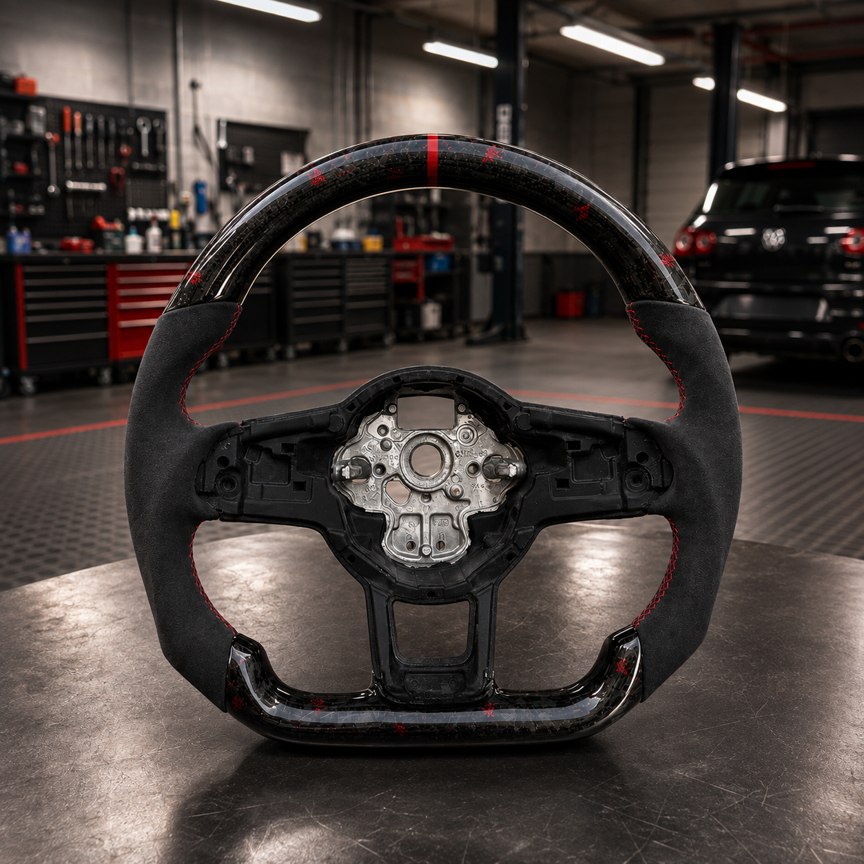 Volant Carbone Forgée Golf/Polo/Tiguan ( GTI,GTD,R...) Red Micron
