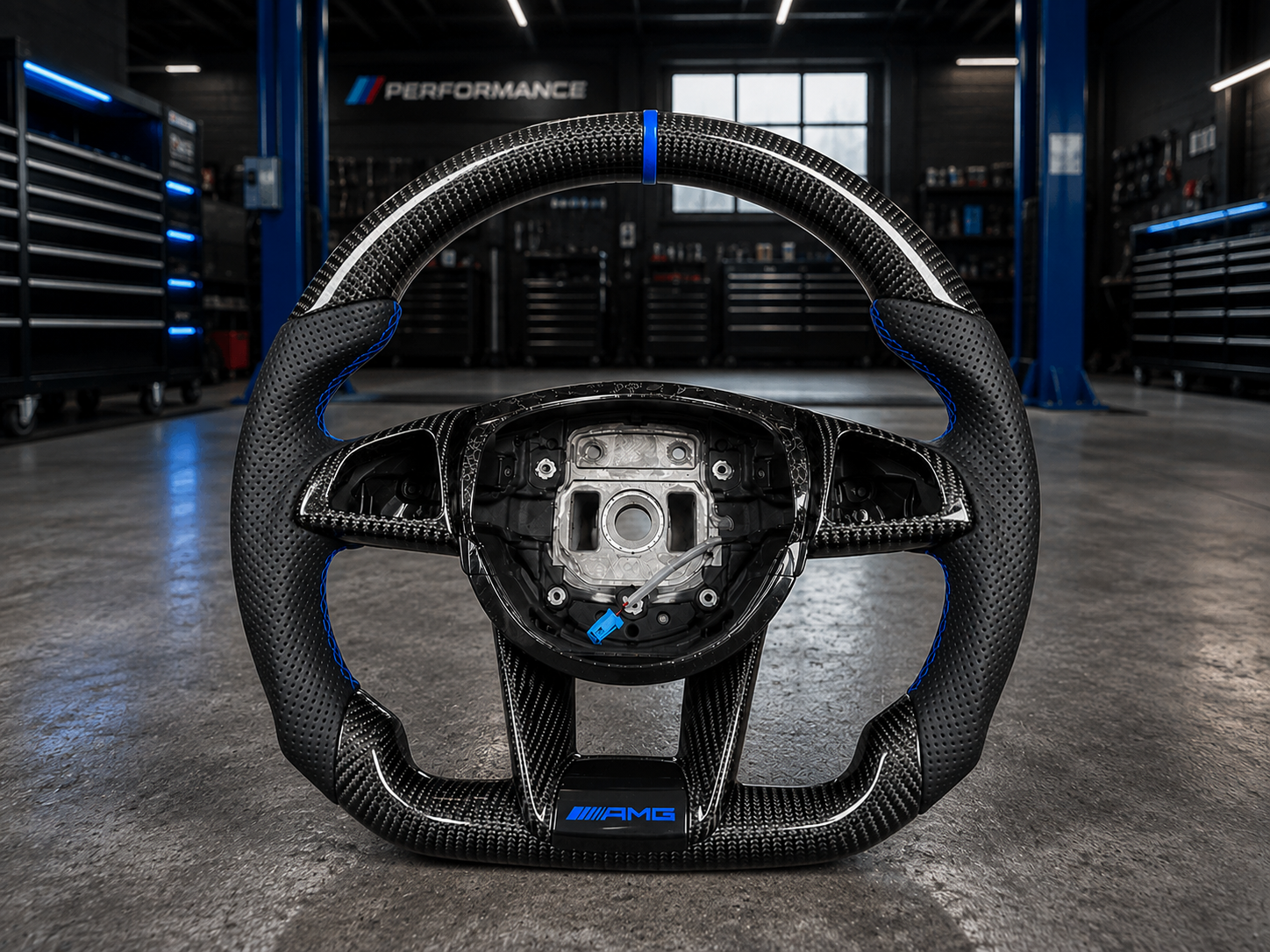 Volant AMG Fibre de Carbone Blue Stark