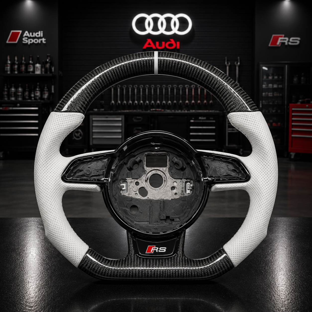 Volant Audi Sport Fibre de Carbone Édition Black&White (RS,S,Sline...)